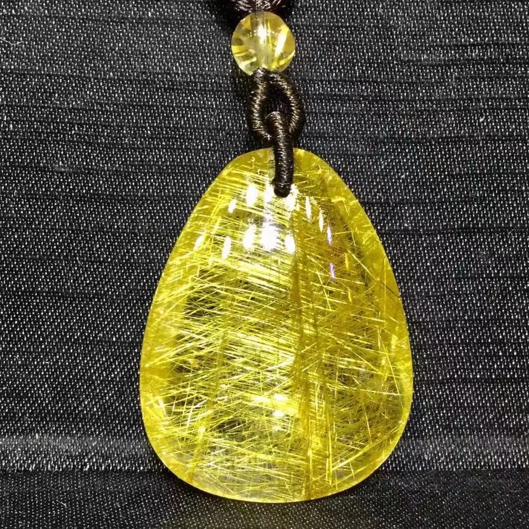 الذهب الطبيعي Rutilated قلادة من الكوارتز قطرة الماء قلادة 32*25*12 مللي متر الثروة Rutilated النساء الرجال AAAAAAA