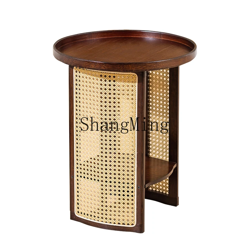 

HJ living room sofa tea table side cabinet wabi sandy wind creative rattan balcony round small table