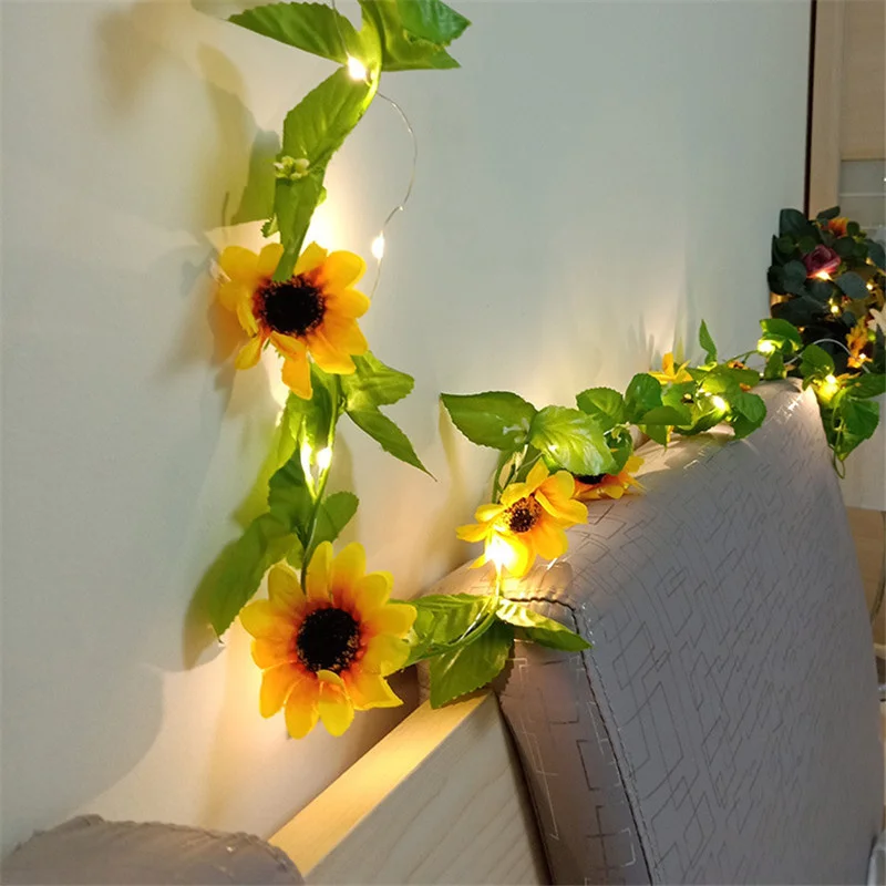 Artificial Sunflower String Lights Battery Operated Light for Bedroom Table Wall Dormitory Wedding Party Christmas Tree Decor