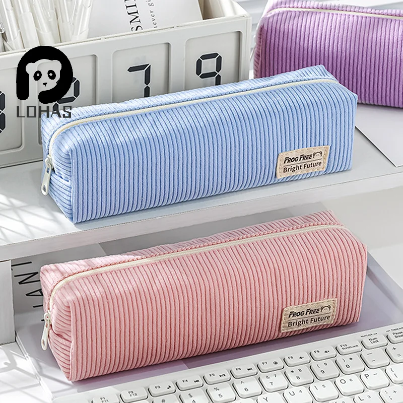 

1PC Retro Corduroy Solid Color Pencil Case Minimalist Stationery Storage Bag Fashion Pencil Pouch Large Capacity Pencil Case
