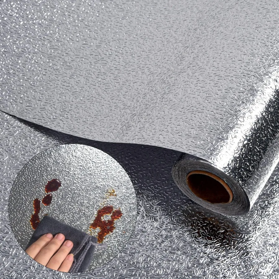 

Кухонные обои с защитой от воды и масла, обои с кожурой и наклейкой, 15,7 "X 393" самоклеящаяся наклейка на полку из алюминиевой фольги Hea