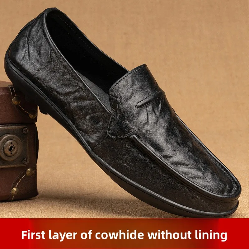 Top Quality First-layer Cowhide Men's Shoes 2026 Summer New Casual Versatile Leather Shoes Men's Soft-soled Designer Loafers Men