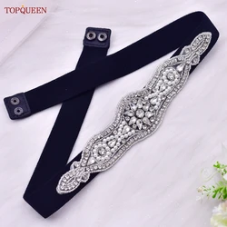 TOPQUEEN – robe à ceinture élastique pour femmes, avec des Appliques en strass, décoration, ceintures en cristal et diamants, à la mode, S18-B