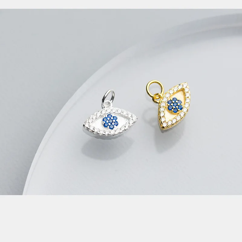 1pc/Lot 925 Sterling Silver Blue Zircon Devil Eyes Charms 11x8x2mm Earring Necklace Bracelets Pendants DIY Jewelry Accessories view 5