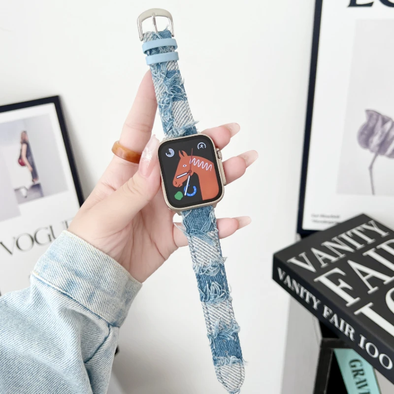 

Denim Fabric Strap For Apple Watch Series 9/Ultra 2 49mm Watchband 45mm 41mm For IWatch 8 7 6 5 4 Bracelet 44mm 40mm Accessories