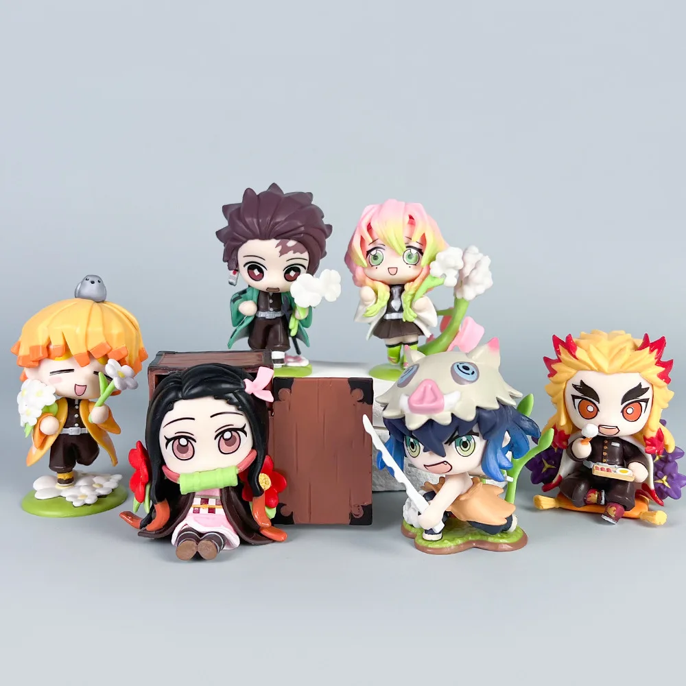 

2025 6 Pcs/Set Demon Slayer Birth Flower Figure 7-9cm Anime Character Kimetsu No Yaiba Nezuko Tanjiro PVC Dolls New Arrival