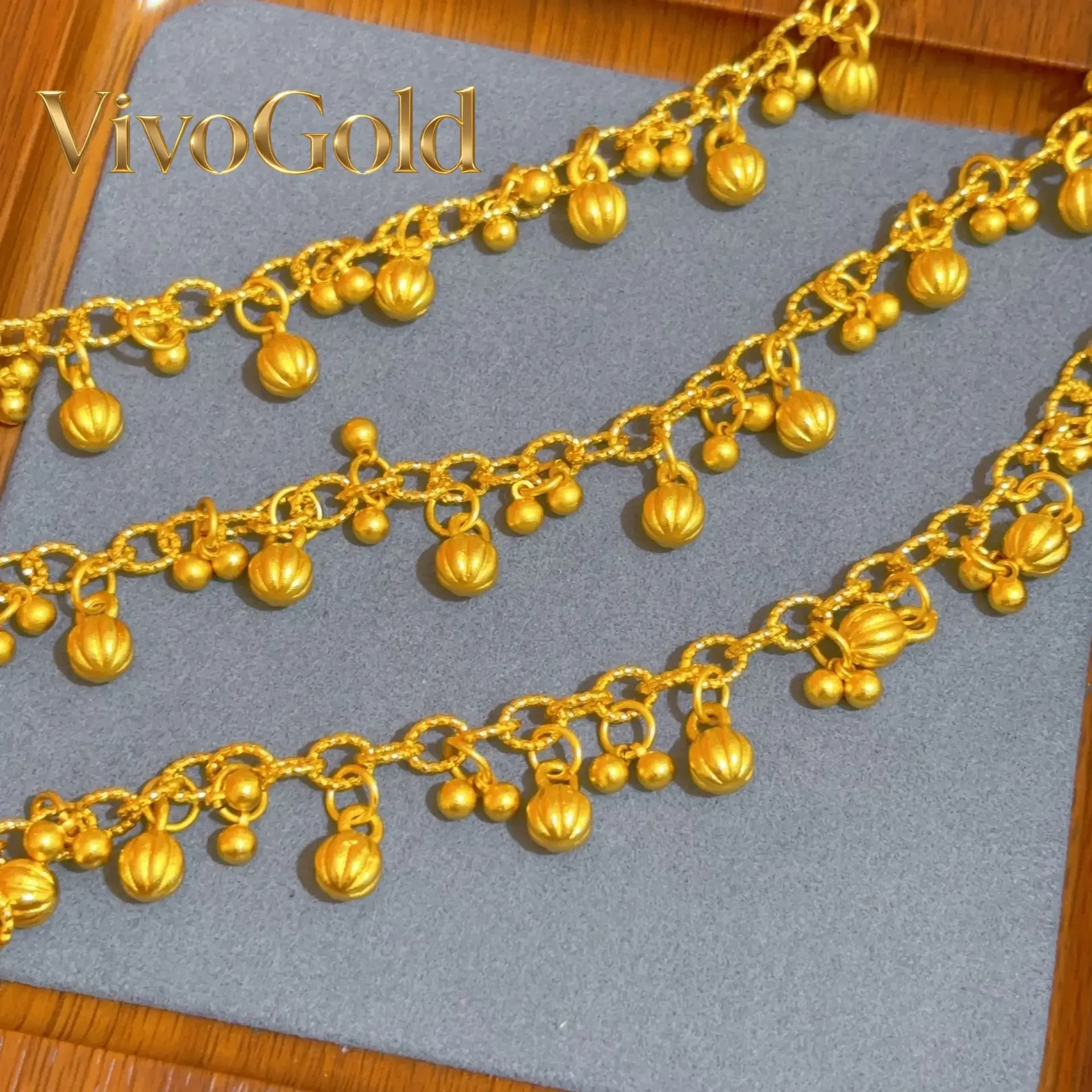 VivoGoldWomen's 24K Gold (AU999) Exotic Bell Fruit Bracelet | Gradient matte bell, hammered glow with enamel pattern