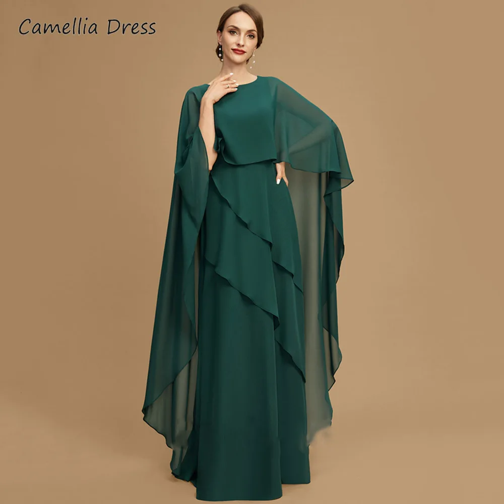 Elegante capa A Line, Vestidos Para madre de la novia, cuello redondo, vestido Formal escalonado, ilusión, largo hasta el suelo, Para Madrina