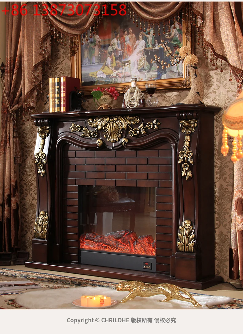 French retro gold-painted fireplace antique style electronic simulation flame mantel European style