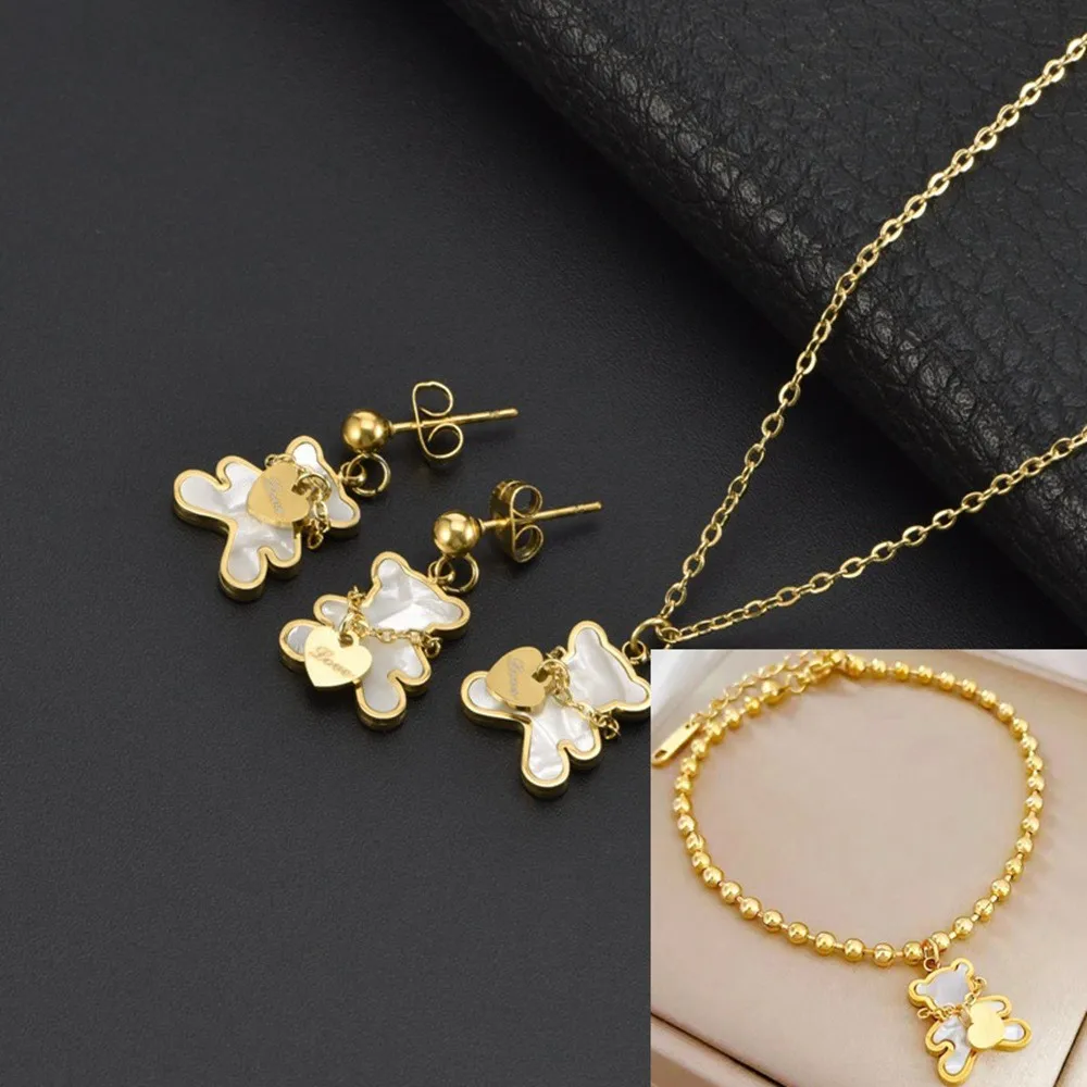 Jewelry Stainless Steel Necklace Bracelet Earring Set Black Shell Fashion Jewelry Accessories