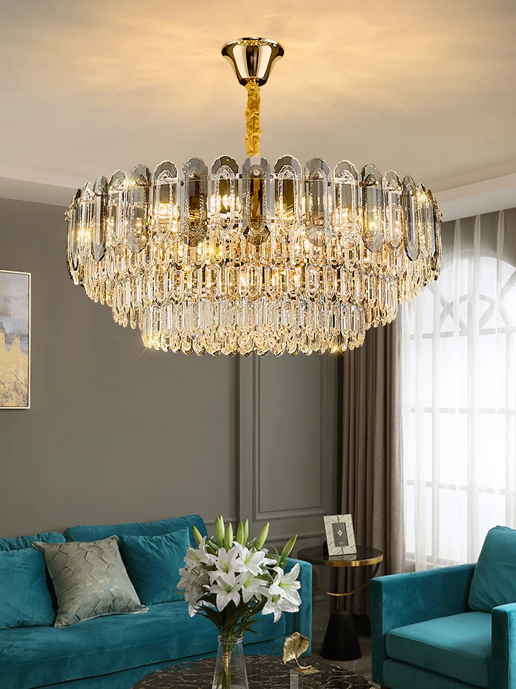 New Product Golden Round Chandelier Lighting Hotel Pendant Light Villa Living Room Indoor Decorative Lamp