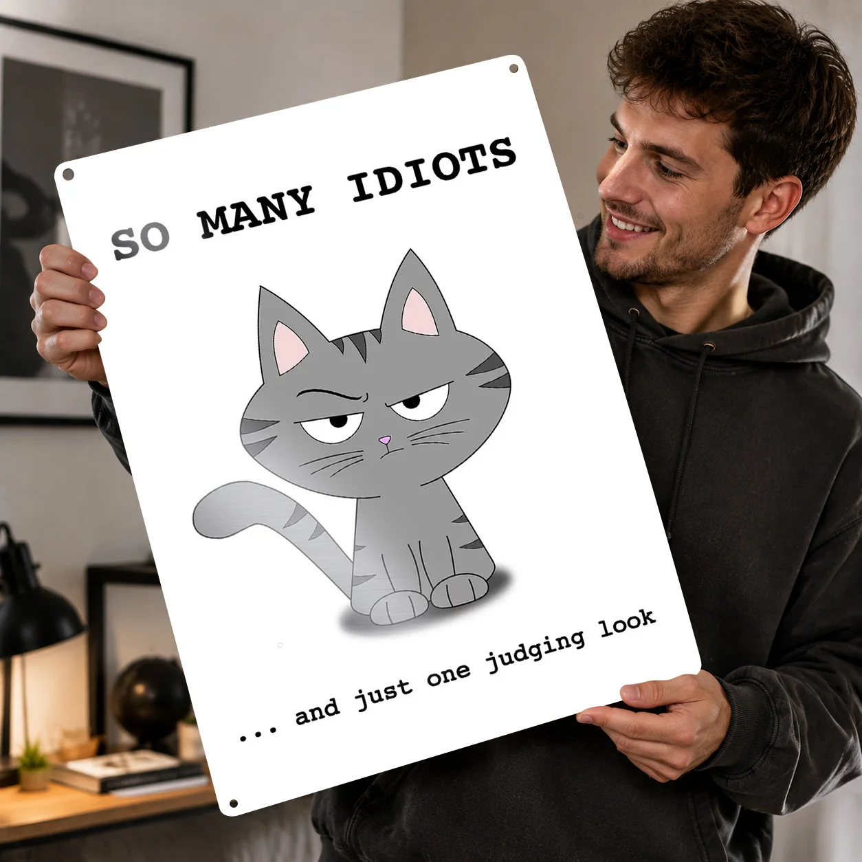 Funny Judging Cat Metal Poster Perfect Gift for Fans Lovers Customized Wall Art Metal Sign for Decoration Bedroom Accessories