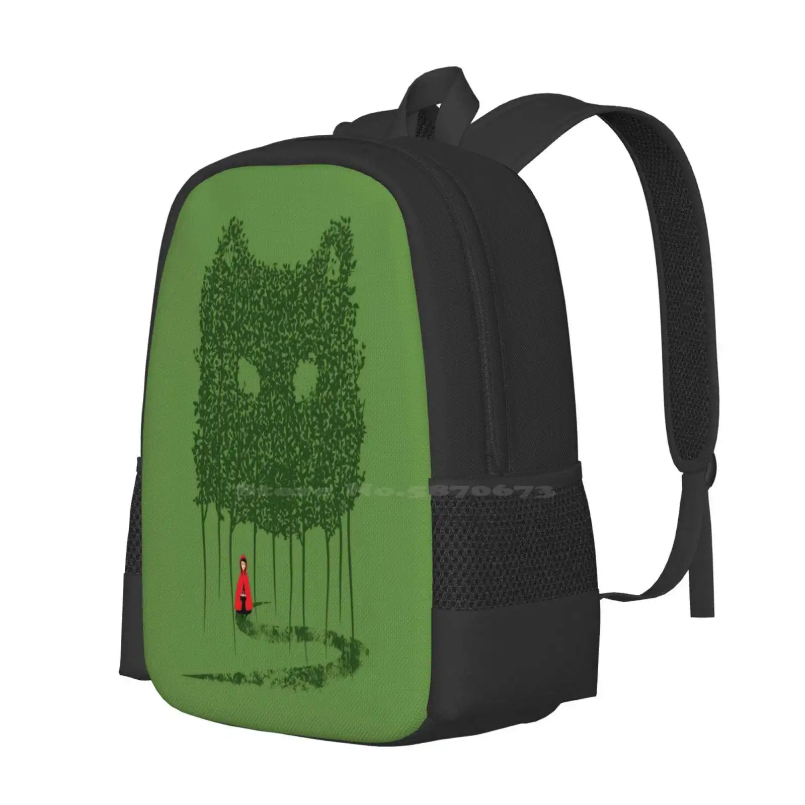 Red & The Wolf School Bags Travel Laptop Backpack Little Red Riding Hood Trees Forest Bad Wolf Brothers Grimm Little Red Cap