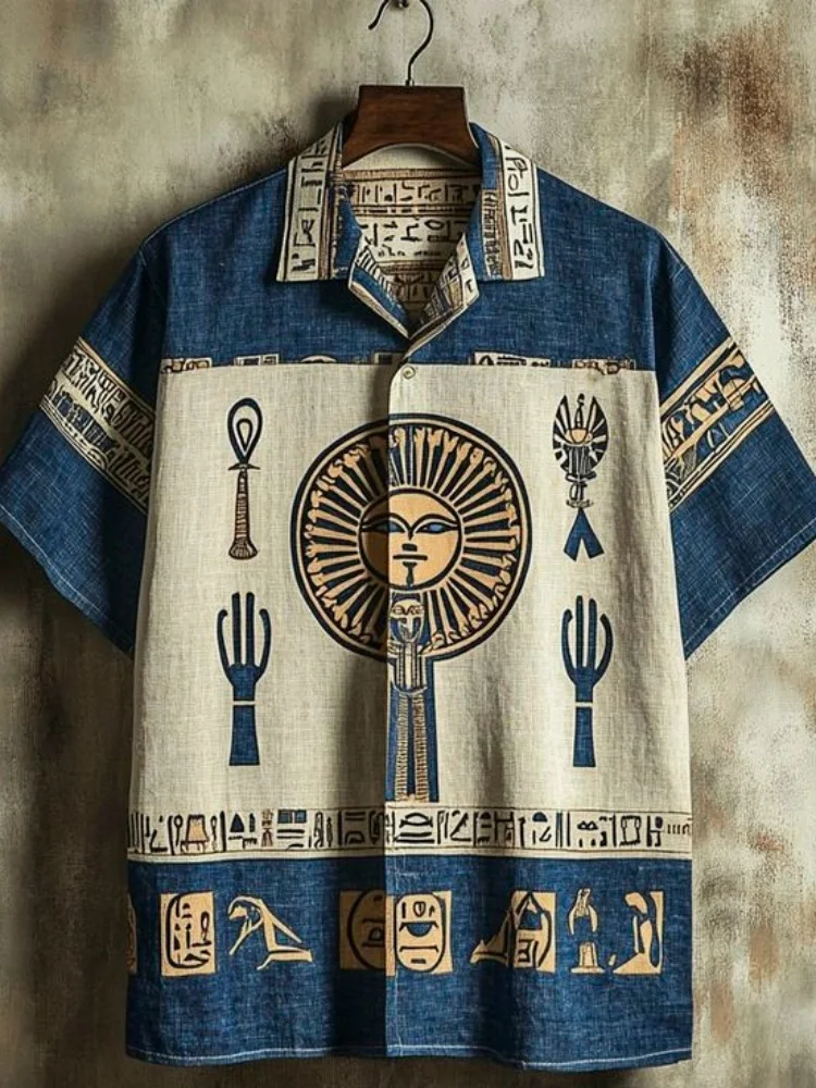 

Новая повседневная мужская рубашка с короткими рукавами в стиле ретро, мужская рубашка с древним египетским принтом, уличная уличная мужская модная рубашка
