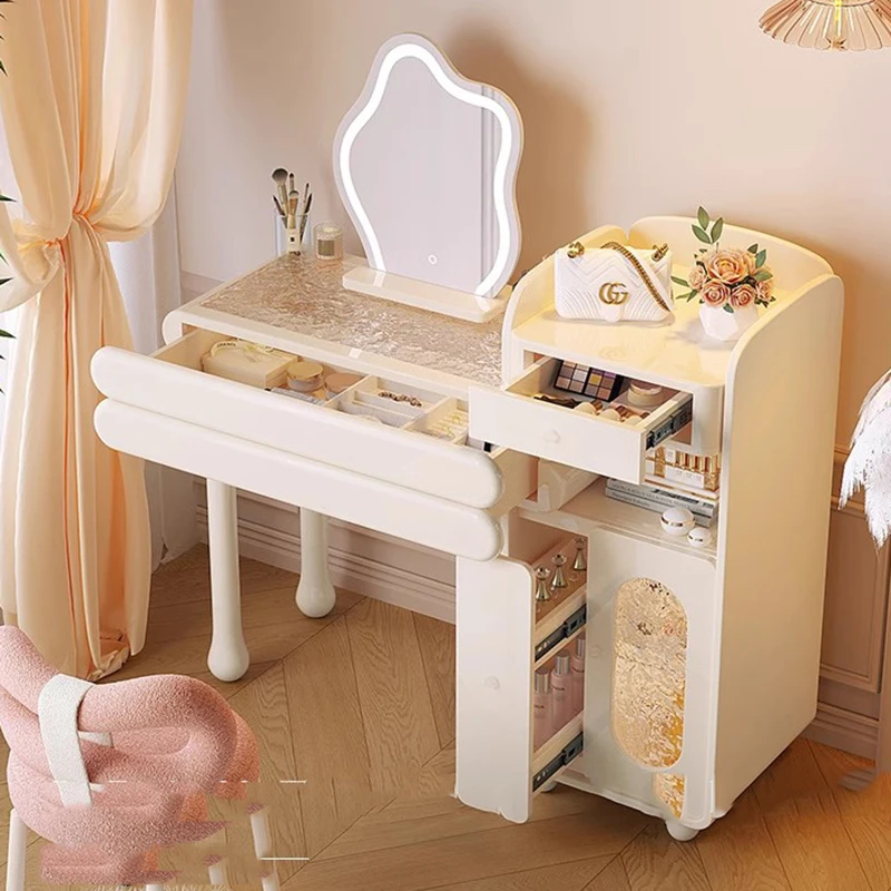 

Storage Dressing Vanity Mirror Lights Desk Corner Mobile Make Up Table Set Chair Modern Mesas De Maquiagem Bedroom Furnitures