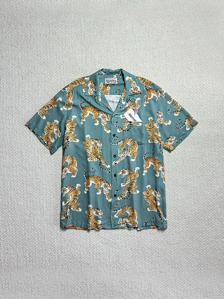 

WAO MARIA Cuban Collar Hawaii irt ort Sve Floral Print Tiger Pattern Summer Casual Loose Fit Men's irt