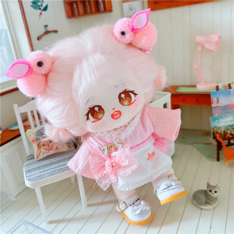 

20cm Kawaii Japaneses Sakura Skirt Girls Doll Cute Stuffed Idol Plush Doll with Dress Clothes Bunny Hair Clip Soft Kids ToysGift