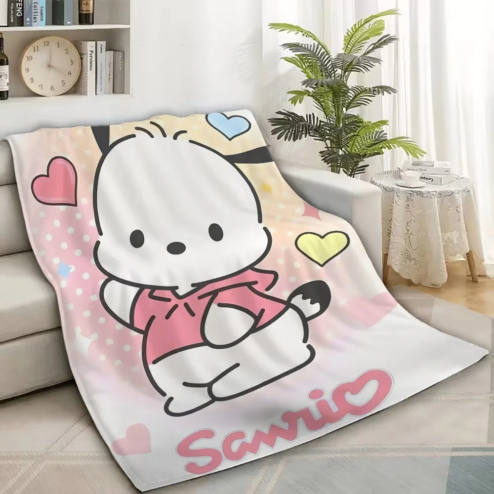Pochacco Sanrio Bed Blankets for Winter Fleece Blanket Plaid Hysteric Mini Dandys World Blankets and Throws Home Throw Cutecore