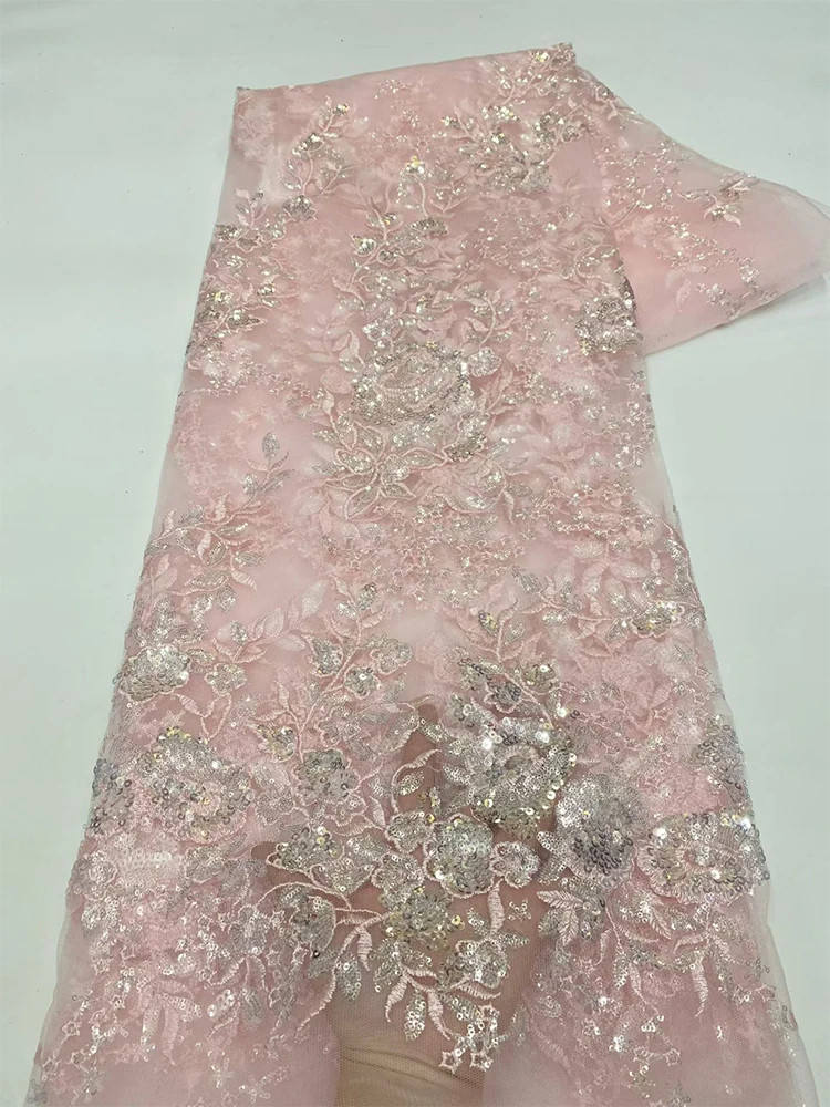 African Embroidery Sequins Lace Fabric 2026 High Quality French Nigerian Beaded Mesh Lace Fabric For Wedding Dress Sewing F827