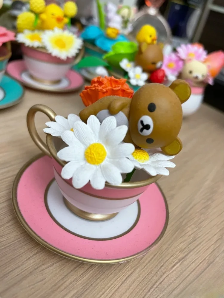 リーメントリラックマフラワーカップかわいいかわいいブラインドボックスおもちゃアニメフィギュアモデルのおもちゃ収集装飾品キッズギフト