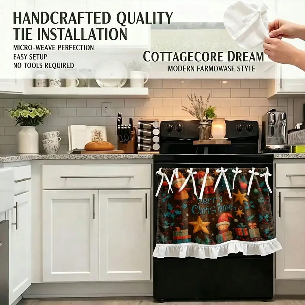 2D Flat, 1pc Retro Blackout Oven Cover Curtain with Hanging Suitable for Stove, Oven, Machine Washable Panel Door Cover Appliance Decoration, for Home Stove Cover