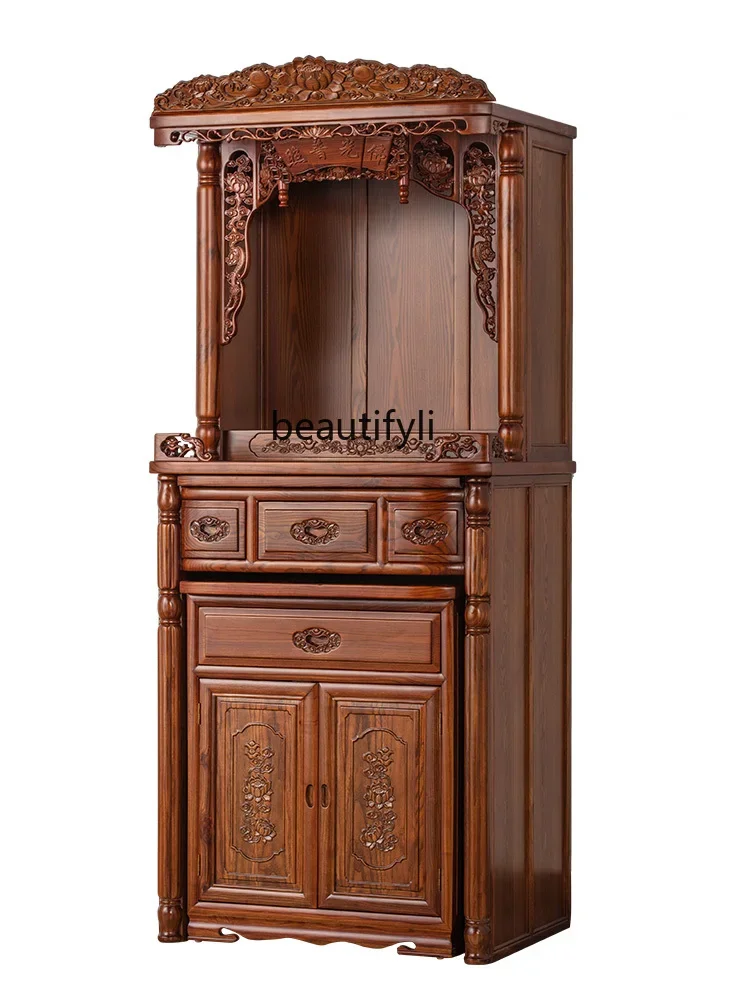 Wood Carving Cabinet Vintage Heavy Industry Carving Clothes Closet with Backlight Living Room Home