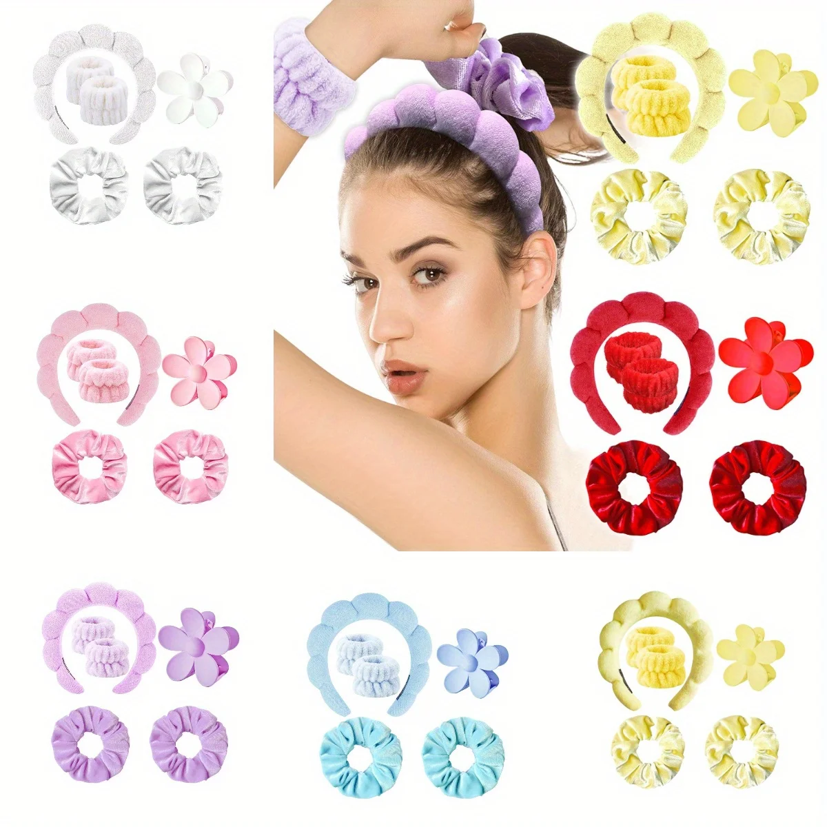 6 unids/set de diadema de SPA para mujer, diadema, aro para el pelo, Clip de garra, pulsera de aro de pelo de terciopelo para lavarse la cara, cuidado de la piel, ropa de maquillaje
