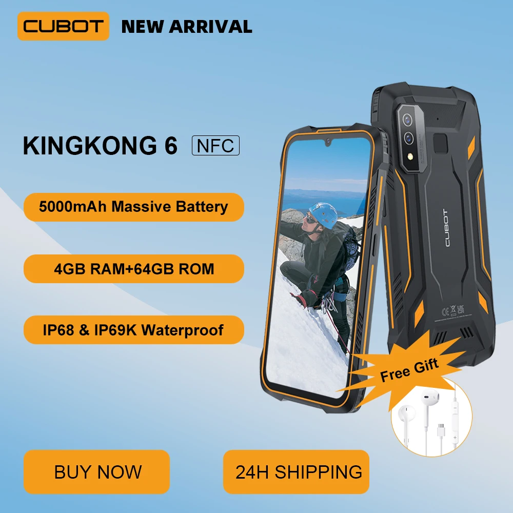 Cubot KingKong 6, IP68 Waterproof Rugged Smartphone, 64GB ROM (128GB Extended), 5000mAh Battery, NFC, 4G Dual SIM, Android Phone