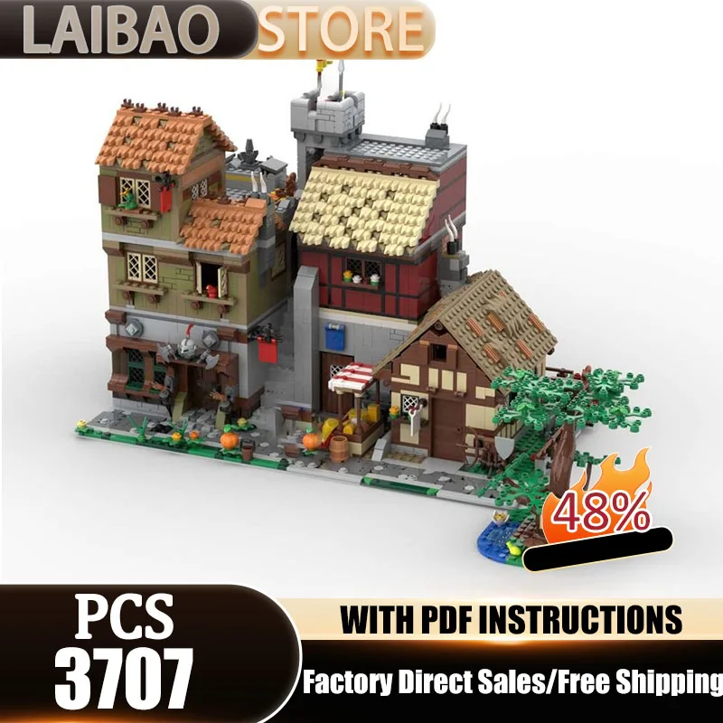 

City Building Moc Building Blocks Tavern And Workers' Cabin Model Technology Bricks Christmas Assembly Street View Toys Gifts