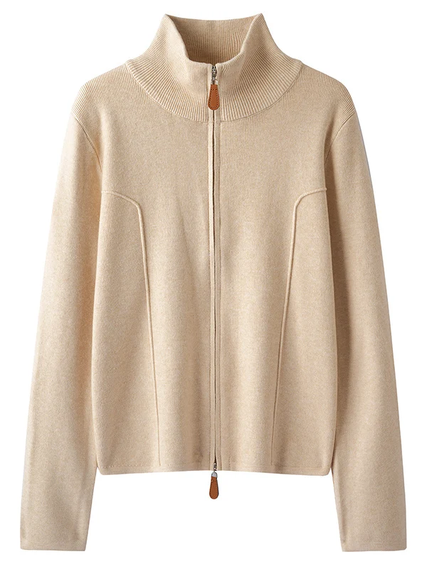 Women's High Collar Thickened Double Zipper Knitted Cardigan Slim Fit Warm Outerwear Base Layer Shirt New Style Sweater