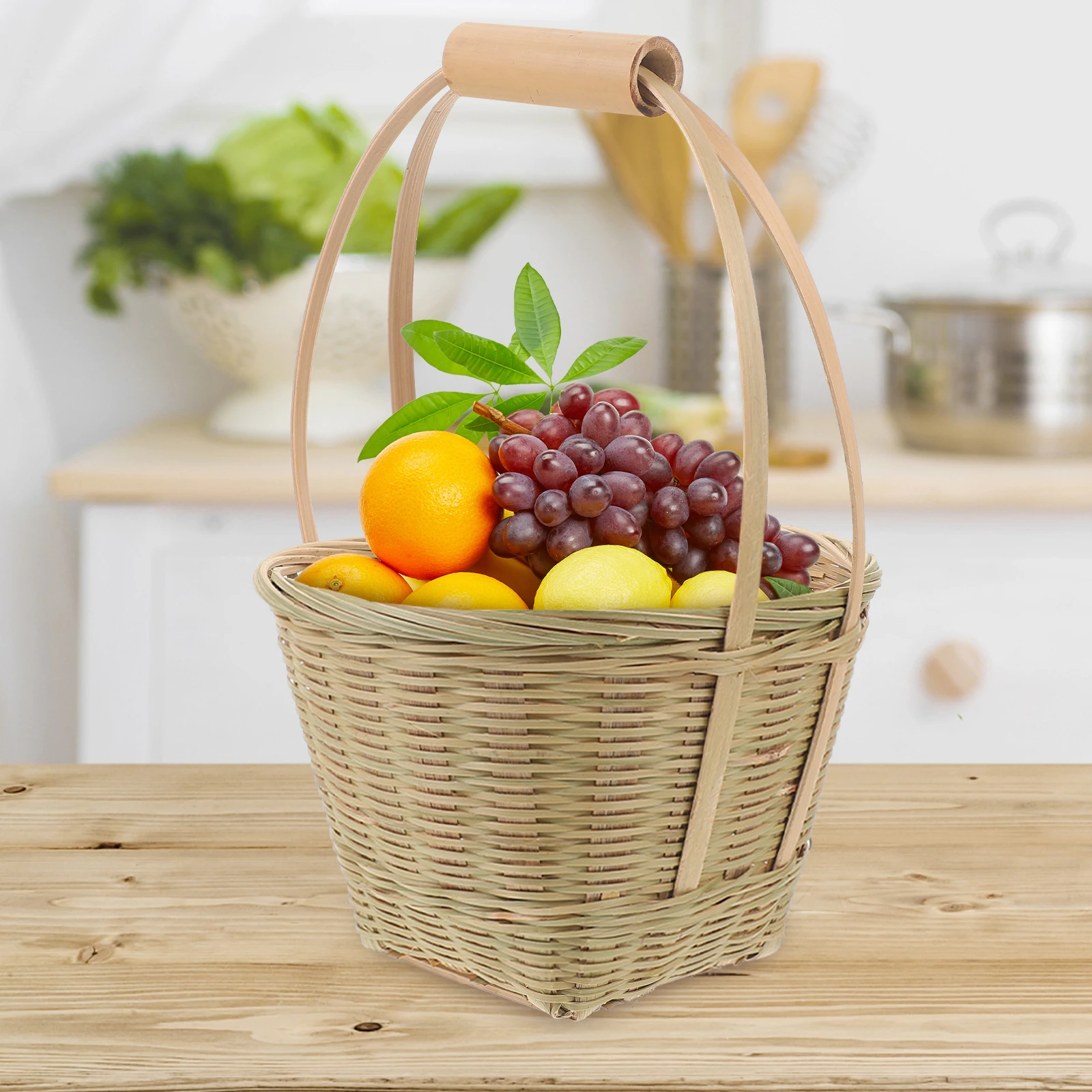 

Bamboo Woven Basket Medium Size Simple Storage Kitchen Bathroom Bedroom Room Egg Fruit Vegetable Bread Snack Dried Fruit