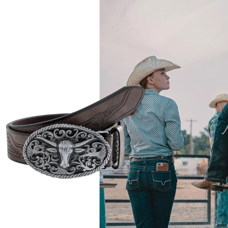 

652F Westernstyle Men Belt для брюк гравированные рисунки поясные аксессуары для талии мужской аксессуары
