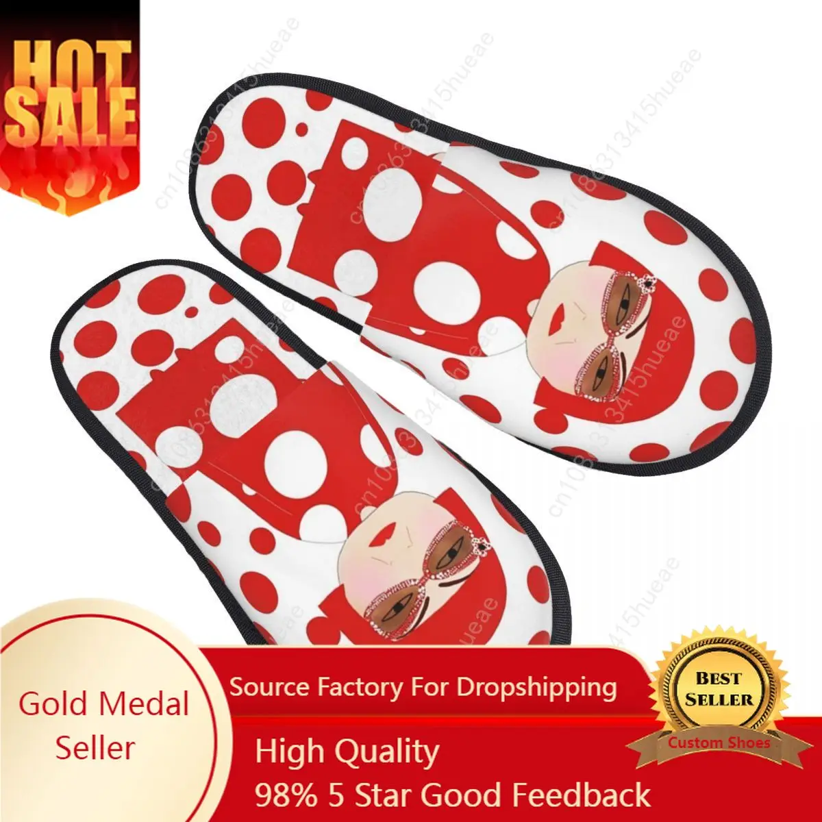 

Red Dots Yayoi Kusama House Slippers Women Soft Memory Foam Slip On Hotel Slipper Shoes