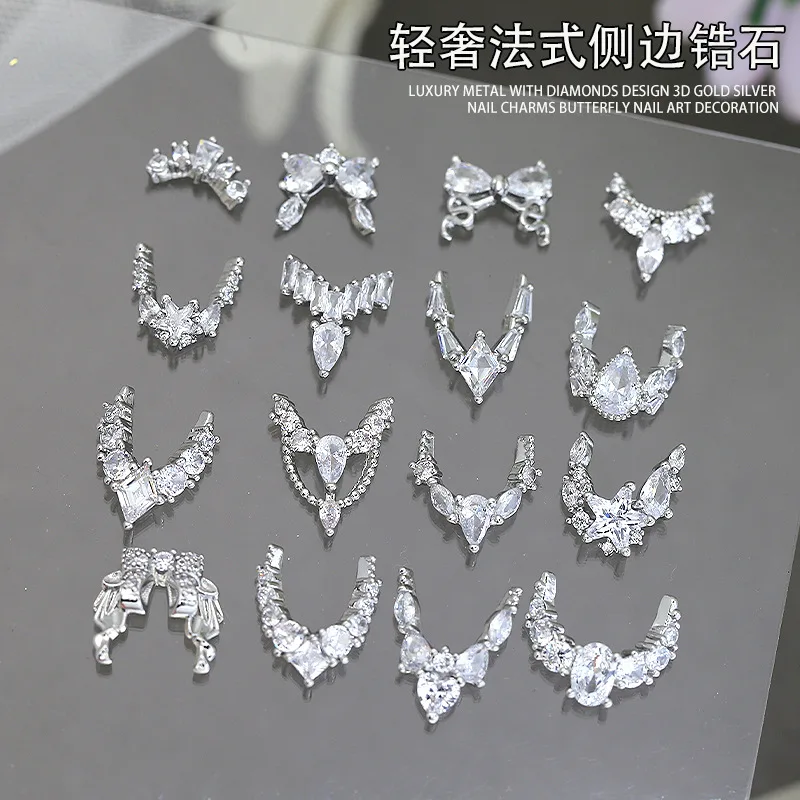 3 pçs luxo brilho completo zircão borda crescente francesa diamante estrela pingente arte do prego strass jóias decorações manicure encantos