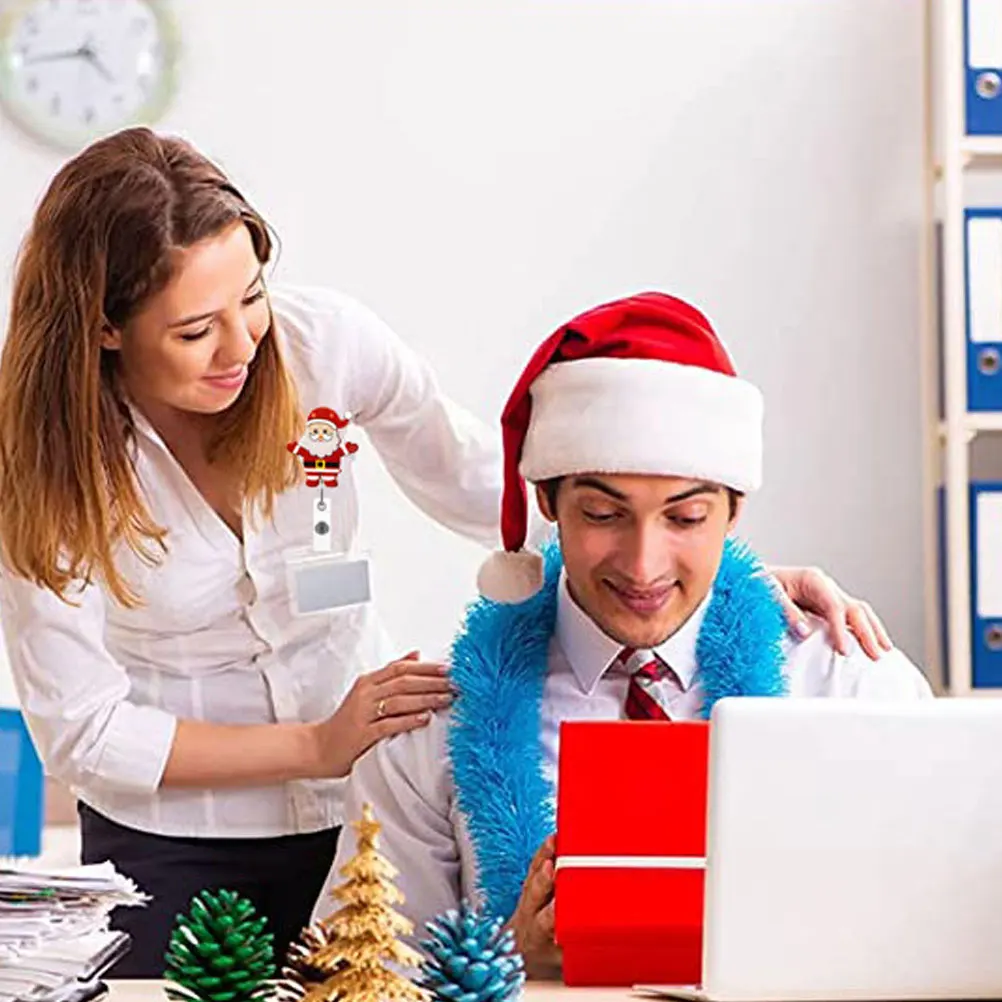 

5Pcs Christmas Santa Claus Badge Reel Id Card Holder Acrylic Nurse Clip Festive Design Id Card Holder Badge Reel