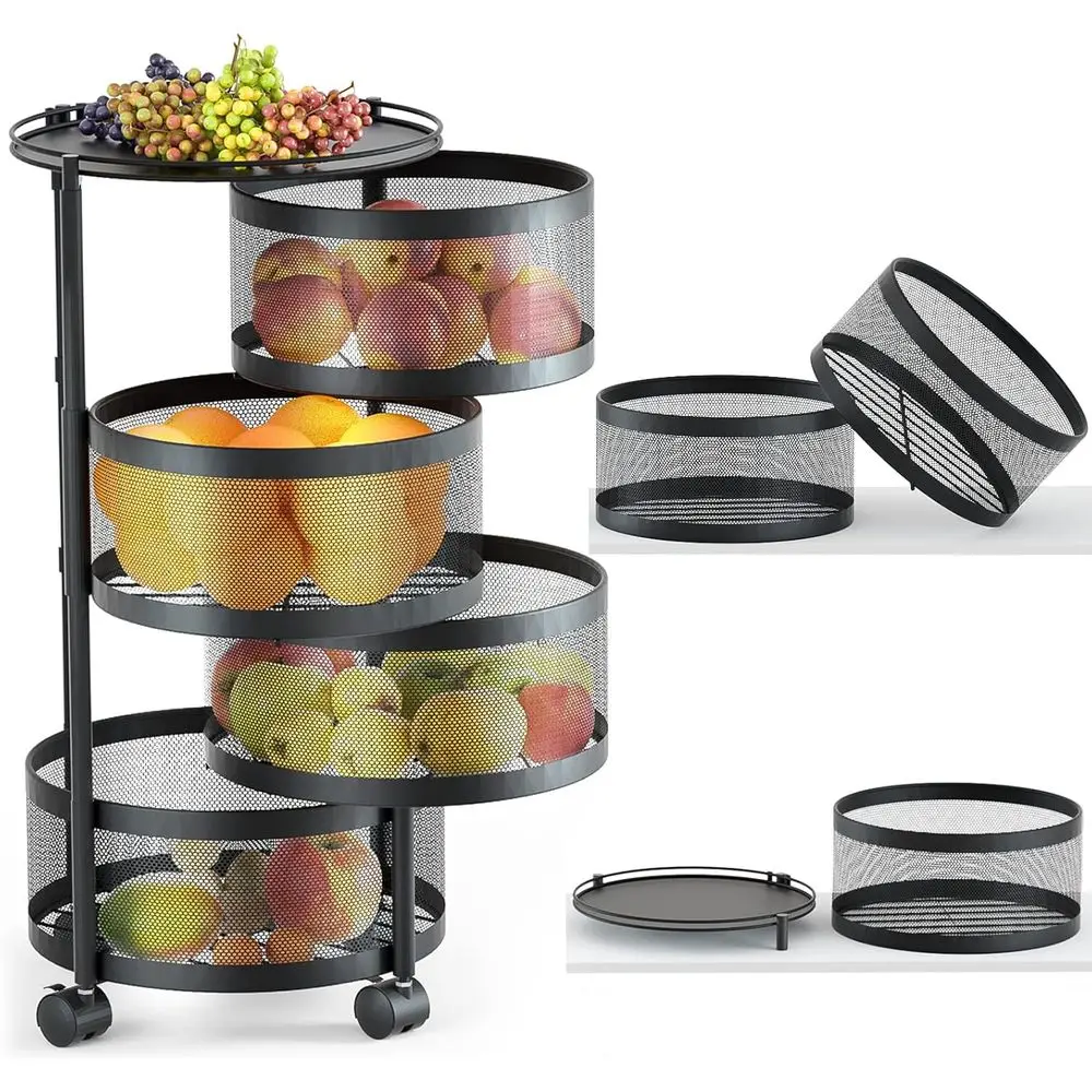 

Rotating Storage Rack or Kitchen, 4 Tier ruit and Vegetable Storage or Kitchen Rotating Storages Rack with Wheels, Cart Space