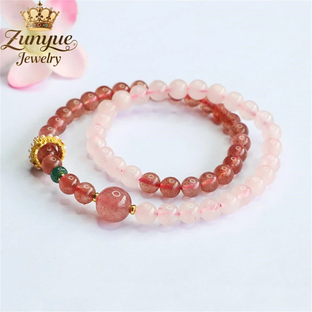 Natural Strawberry Crystal Powder Crystal Bracelet Luxury Quality Jewelry Exquisite Elegant Charms Popular Fashion Jewelry Gift
