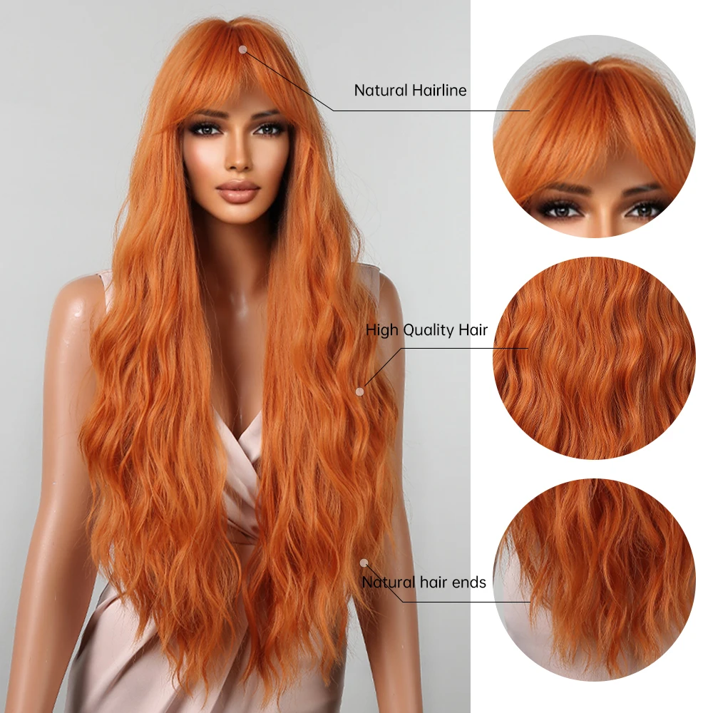 Stv vize Ondolátás Szintetikus wigs Göndör ligh Narancsszínű Vörösessárga Paróka vel Frufru számára Sztrájktörő Fehérítőszer Nők Halloween cosplay Gabalyodik Ellenálló