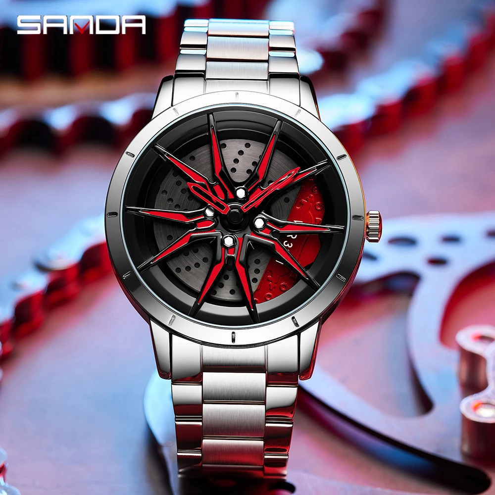 Fashion Sanda Top Brand Steel 360 Rotating Wheel Dial Steel Casual Luxury Waterproof Sport Men Quartz Watches Relogio Masculino