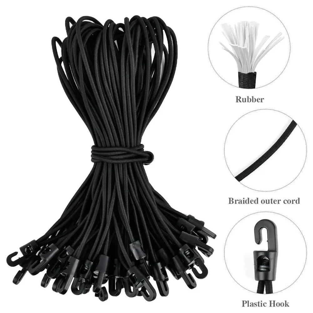 20/40pcs 25cm Bungee Cord With Hooks Adjustable Multiple Hook For Securing Tarps Camping Gear Truck Loads