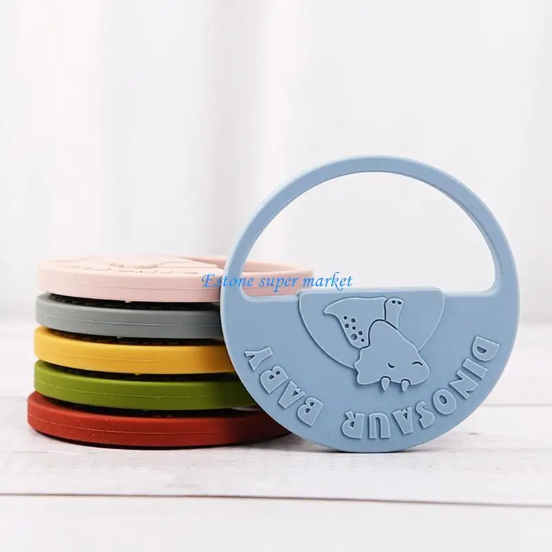 سوار مضغ حسي من السيليكون 090B مع حلقة تسنين على شكل ديناصور من خشب الزان الطبيعي