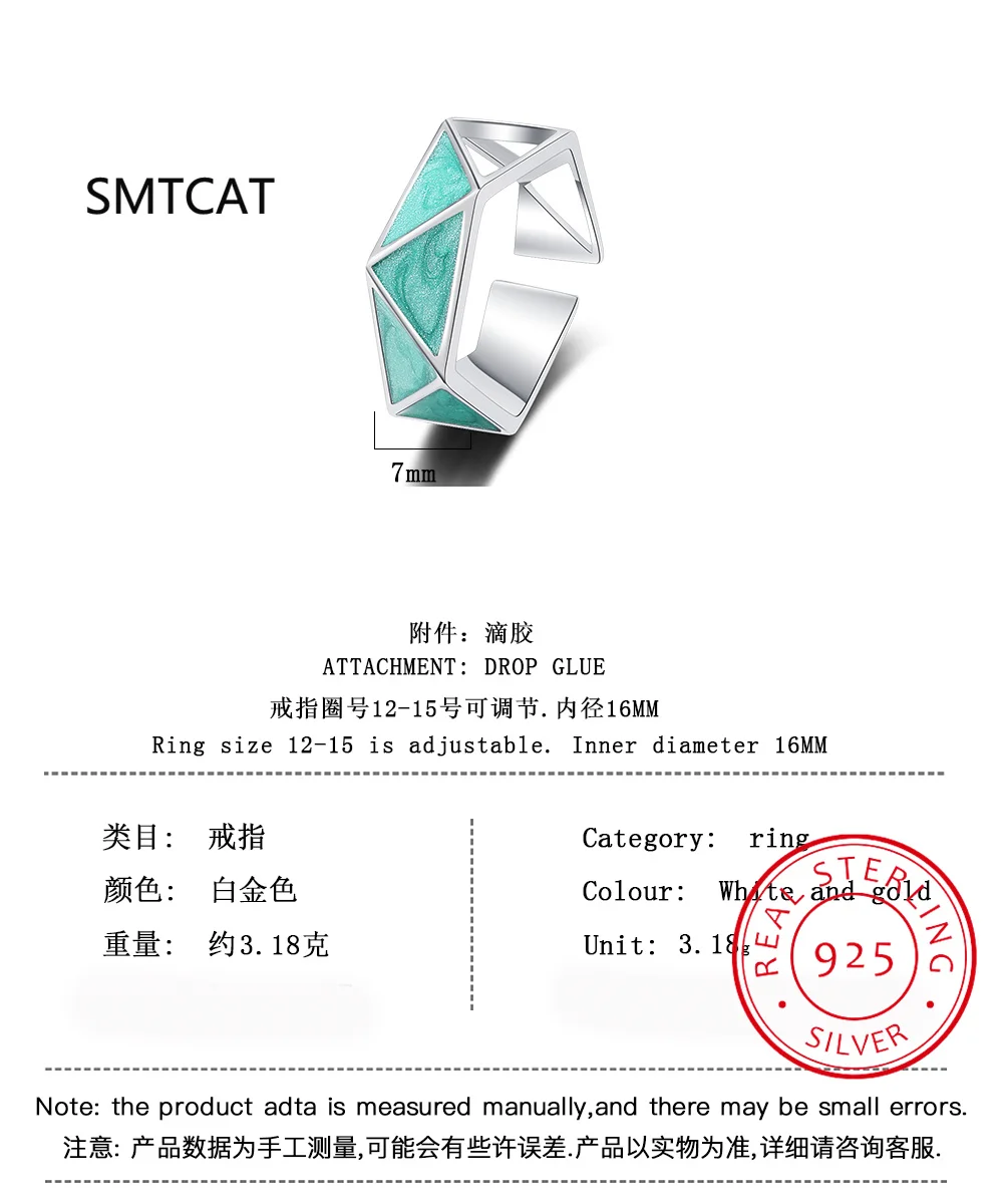 925 Sterling Silver Multicolor Enamel Stackable Geometric Triangle Ring Adjustable For Women Irregular Party Jewelry RHR1193