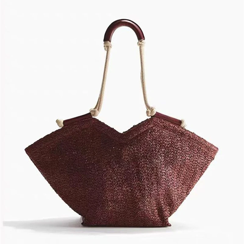 Women New Large-capacity Straw Tote Bag,Fashion Weave Seashell Shaped Underarm Bag For Women,Leisure Vacation Beach Bag ins