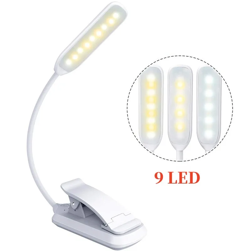 Rechargeable Book Light 3-Level Dimming Reading Light Daylight Flexible Clip on Light Book Reading Light for Reading in bed