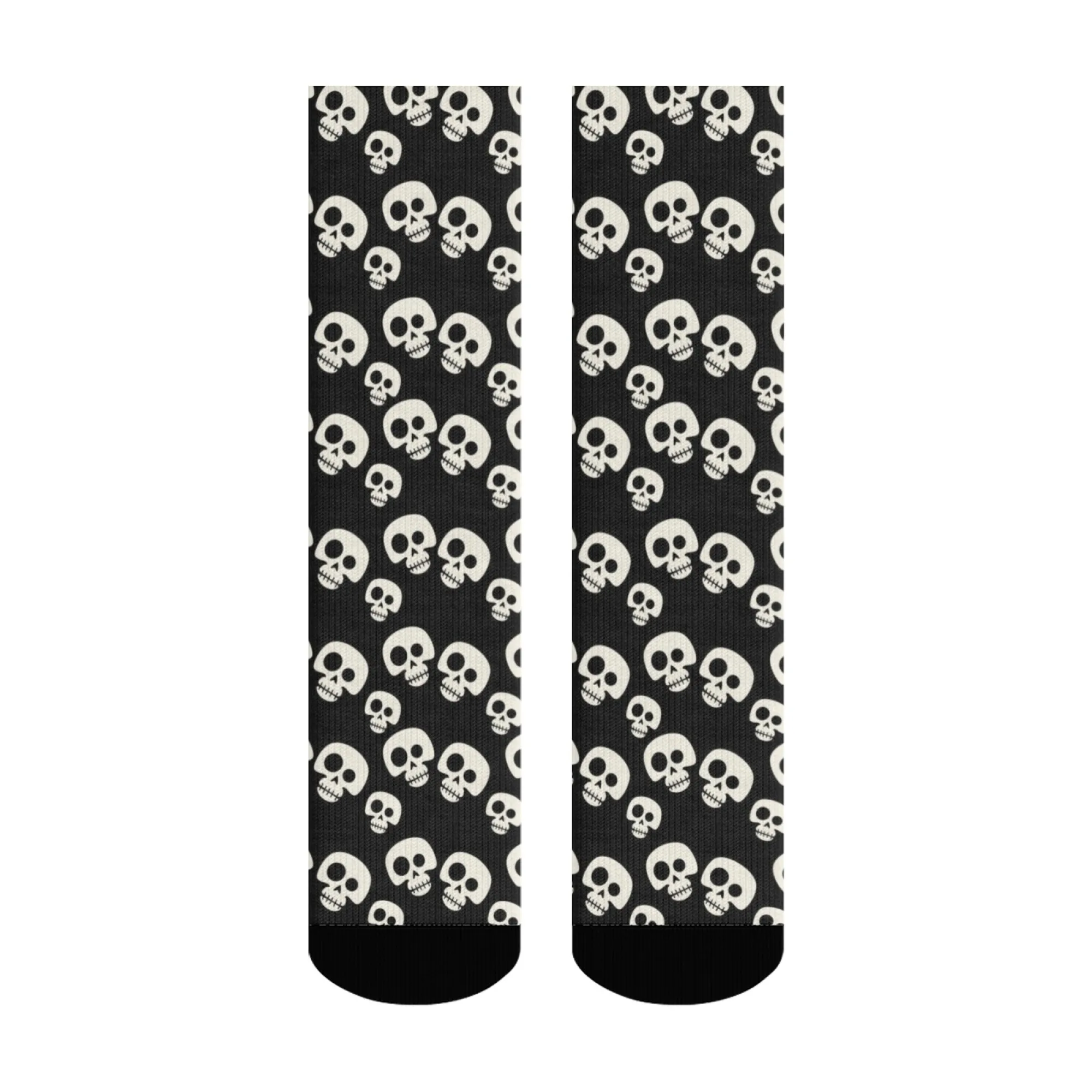 Unisex Gothic Minimalist Dark Skull Art Crew Socks Black White Skull Pattern Soft Dark Art Fans & Edgy Fashion Enthusiasts