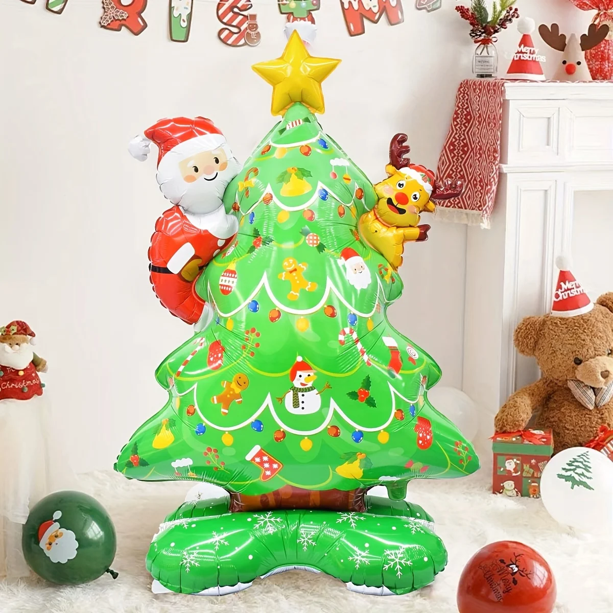 1Pc Merry Christmas Christmas Tree Balloon Santa Claus Elk Probe Design Balloon Christmas Indoor Change Atmosphere Decor Balloon