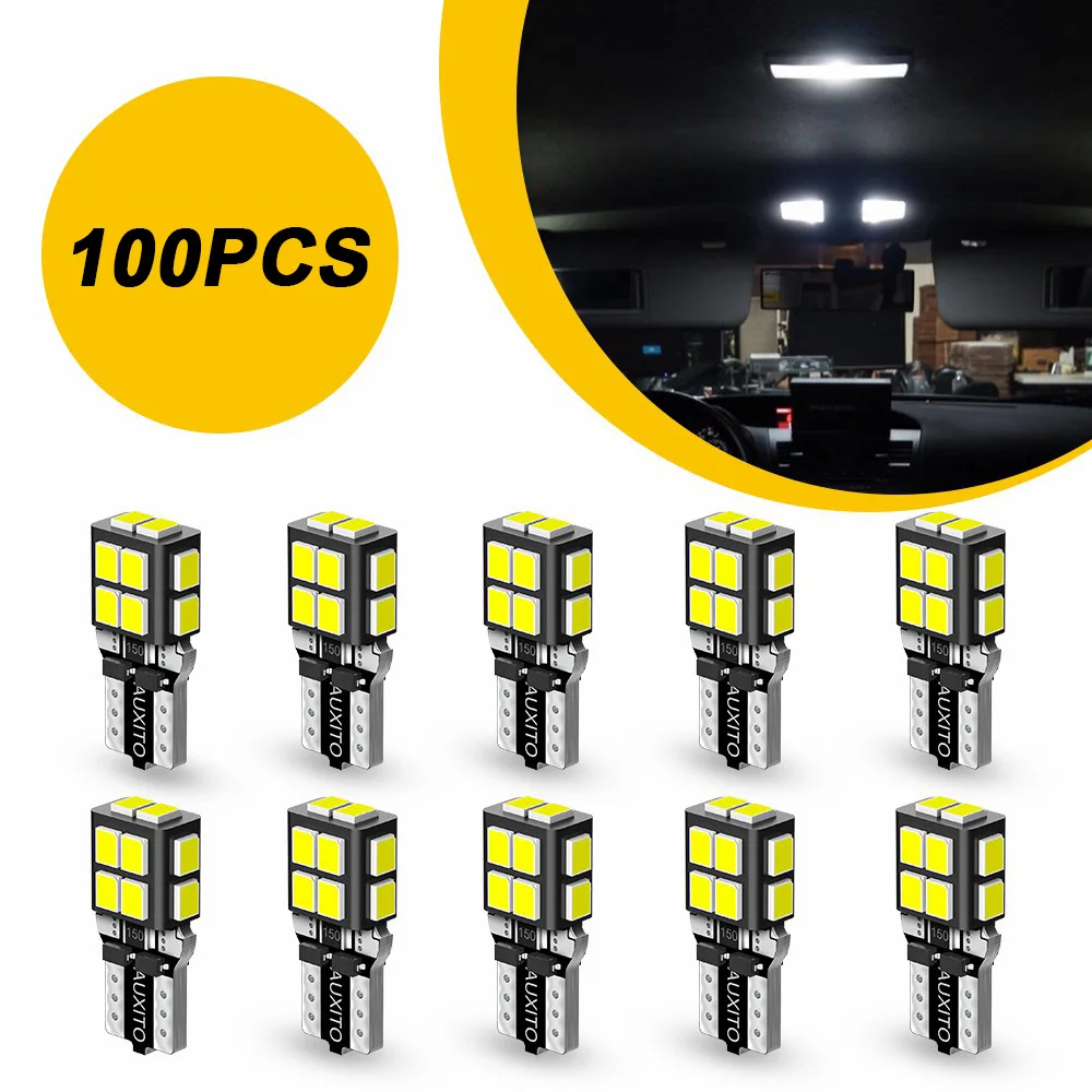 AUXITO 100Pcs T10 194 LED Light Bulbs 6000K Canbus No Error W5W 168 2825 Auto Interior Light Parking Position Dome Lamp 2835SMD