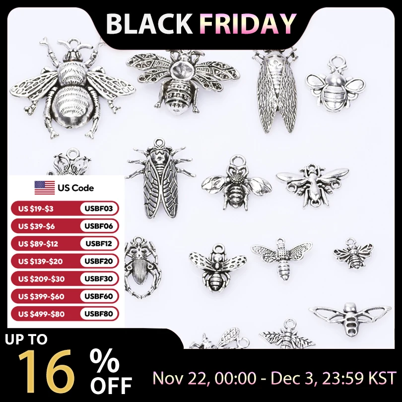 Silver Color Mixed Insect Charms For Jewelry Making Bee Pendant Alloy Cricket Animal Pendant Women Men Accessories DIY Necklace