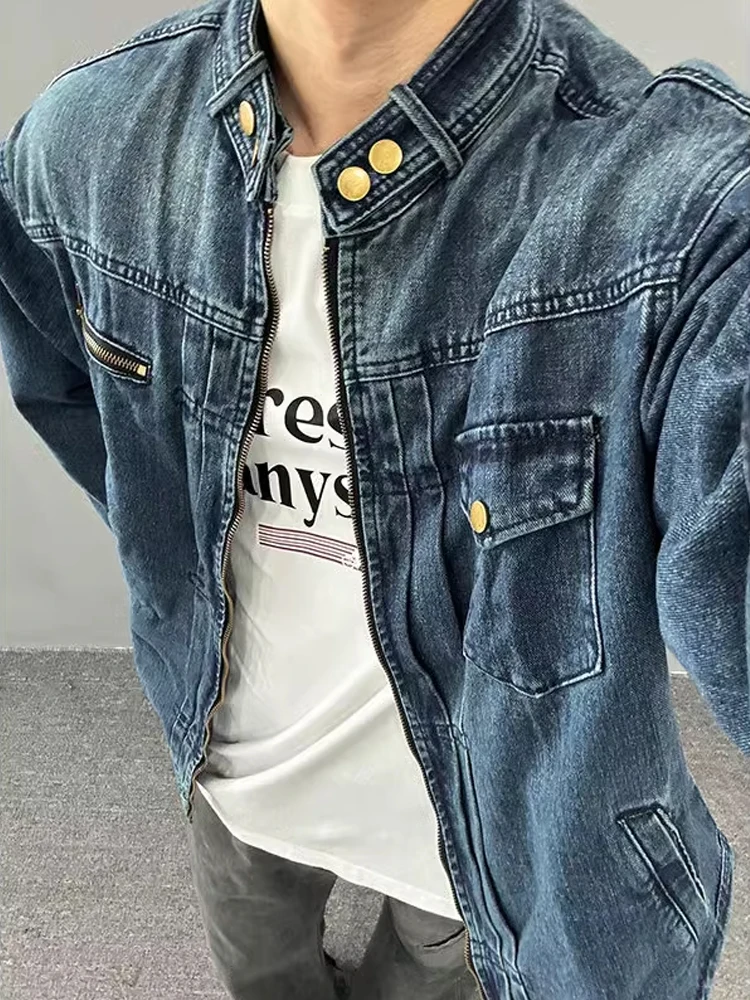 

Retro American Workwear Denim Jaet Men's Spring Autumn High Sensation Cool Waed out oulder Jaet Multi ket Long Sve