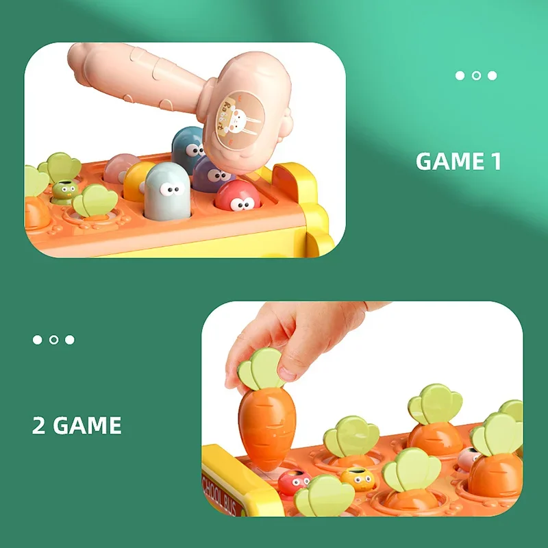 Juego de martillo para golpear autobús para bebé, juguetes Montessori para niños, laberinto de pesca, rompecabezas, música, caja de almacenamiento de autobús multifuncional, juguetes educativos